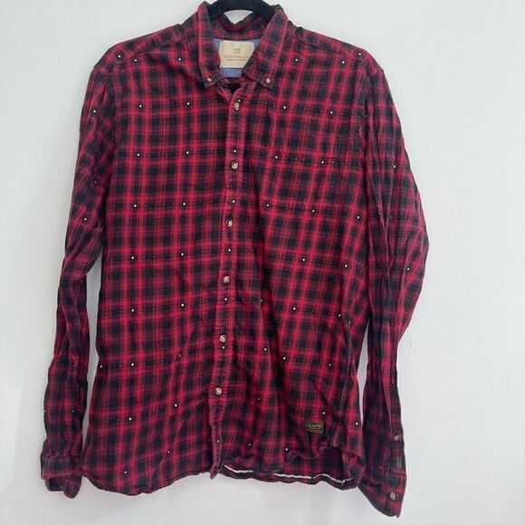Scotch & Soda Men’s Checked Long Sleeves Button Down Shirt Red Large - Picture 1 of 8